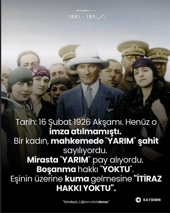Bugün Türk Medeni Kanunu’nun 🇹🇷 100. Yıl dönümü olduğunu biliyor muydunuz?