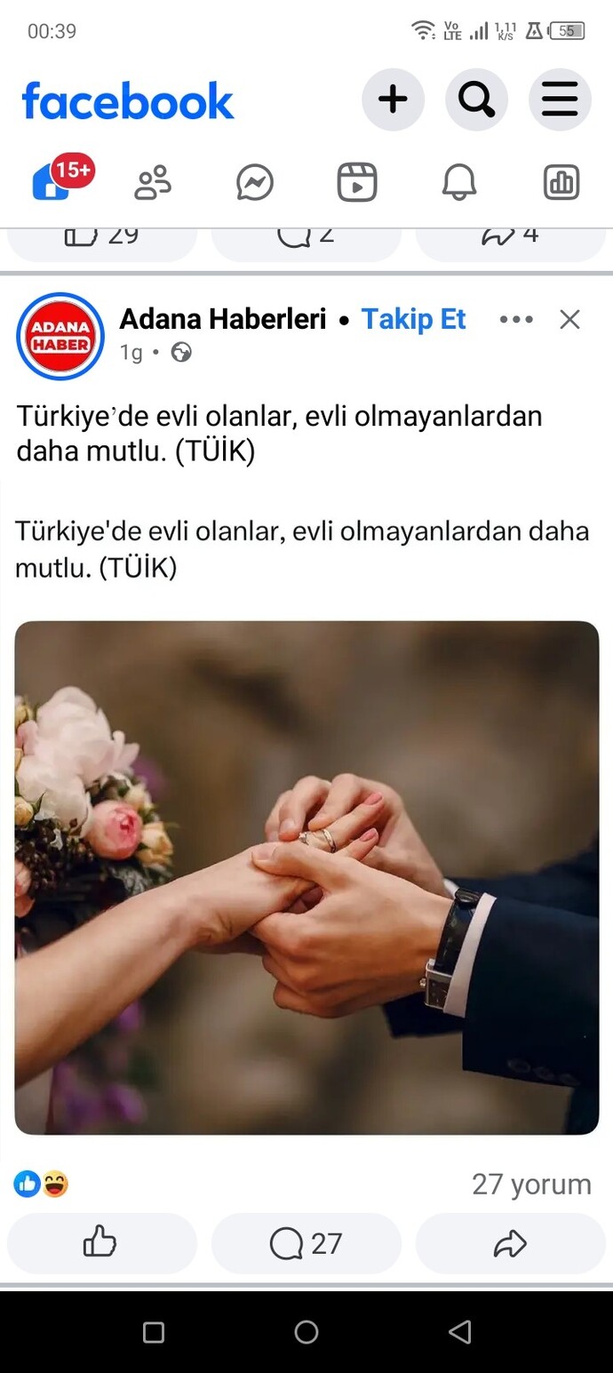 TÜİKe göre Türkiyede evli olanlar evli olmayanlara göre daha mutlu. Ne düşünüyorsunuz?
