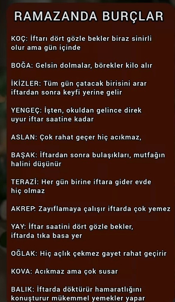 Ramazanda burçlar nasıl olurmuş?