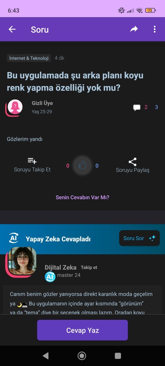Bu uygulamada şu arka planı koyu renk yapma özelliği yok mu?