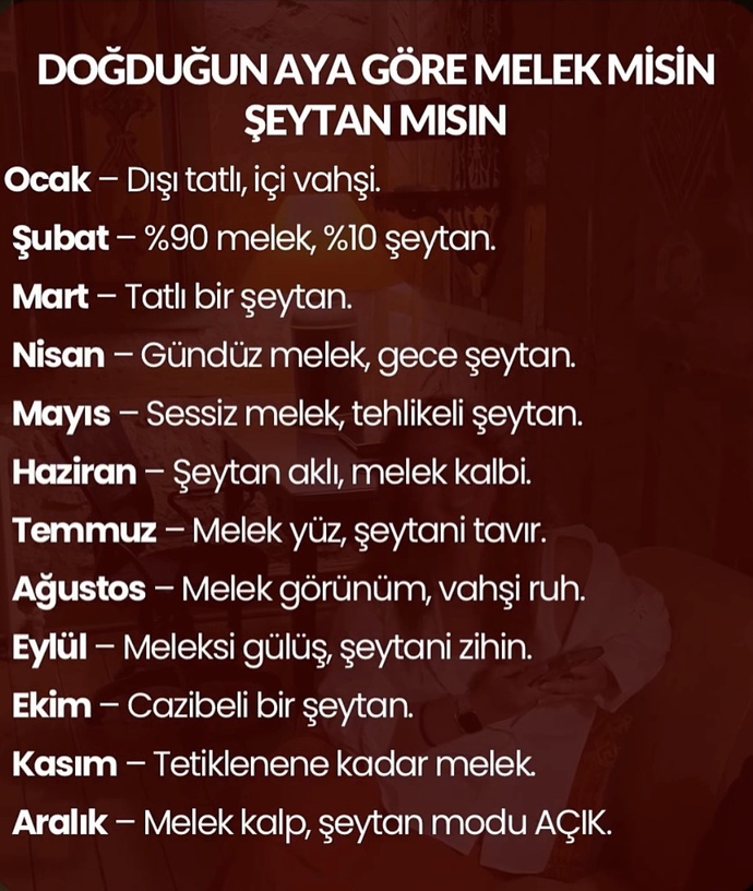 DOĞDUĞUN AYA GÖRE MELEK MİSİN ŞEYTAN MISIN?