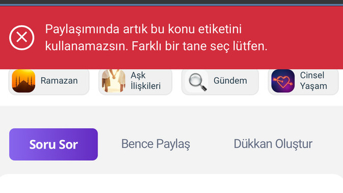 Soru paylaşacağım zaman şöyle bir uyarı çıktı, bu ne anlama geliyor?