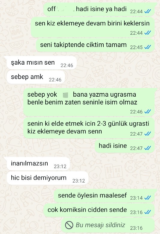 Biriyle 2 haftalık flörtsünüz ve sizin peşinizden 1 aydır koşuyor sizinle konuşurken kız eklemeye devam etmesi sinirinizi bozar mı?