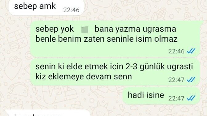 Biriyle 2 haftalık flörtsünüz ve sizin peşinizden 1 aydır koşuyor sizinle konuşurken kız eklemeye devam etmesi sinirinizi bozar mı?