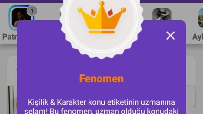 Merhaba Kişilik & karakter kategorisinde fenomen oldum, bir hayırlı olsun alır mıyım🙂?