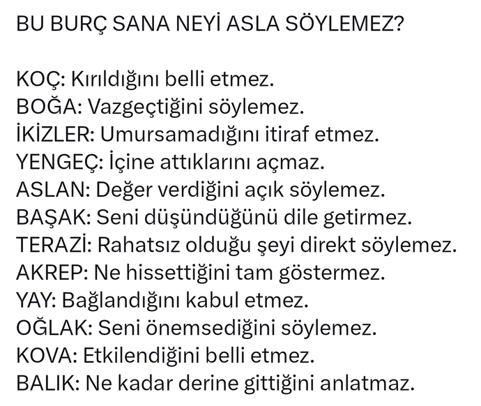 Burcunuza göre neyi asla söylemezsiniz?
