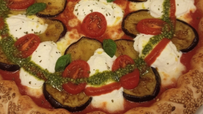 Tarifi ve reçetesi bana ait olan patlıcanlı kremalı, pesto soslu, confi domates ve bol peynirli pizzam nasıl duruyor?