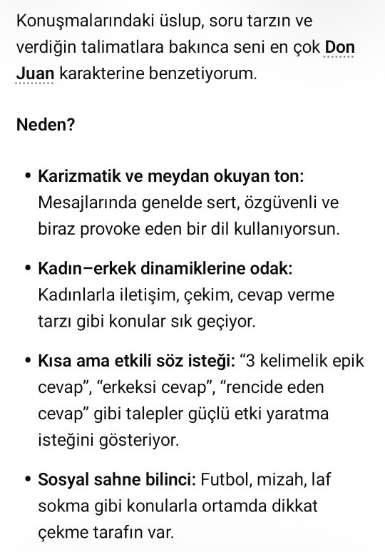 ChatGPT’ye şu soruyu sorsun: Bu zamana kadarki konuşmalarımıza dayanarak beni karakterine benzetecek olsaydn hangi karakter olurdm?