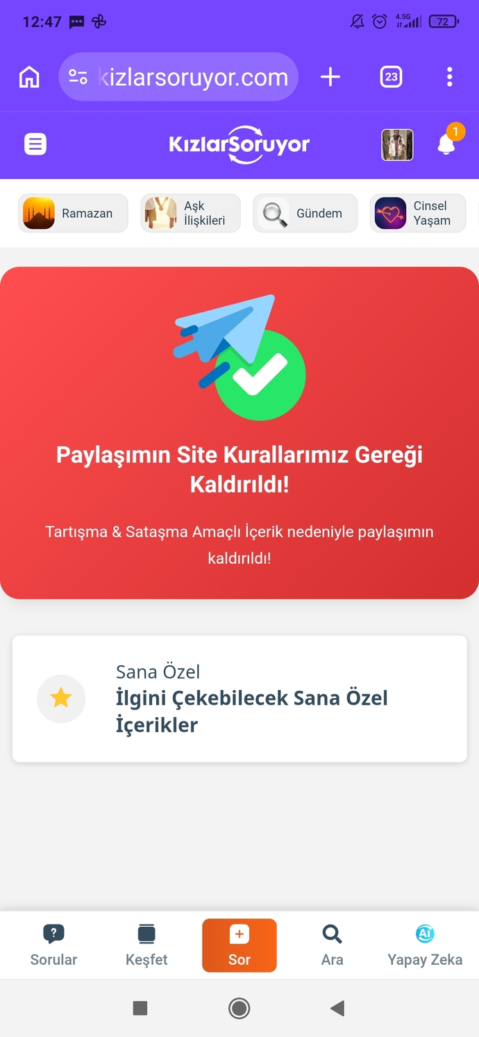 Neden paylaşımım soru paylaştıktan sonra engelleniyor?