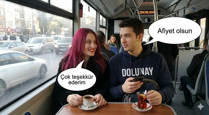 Sabah işe giderken otobüste yanına oturdum masayı kurdum, çay mı kahve mi içersin?