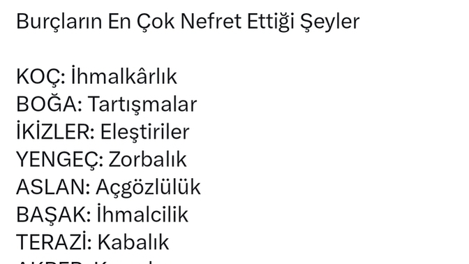 Burcunuza göre en çok nefret ettiğiniz şey nedir?