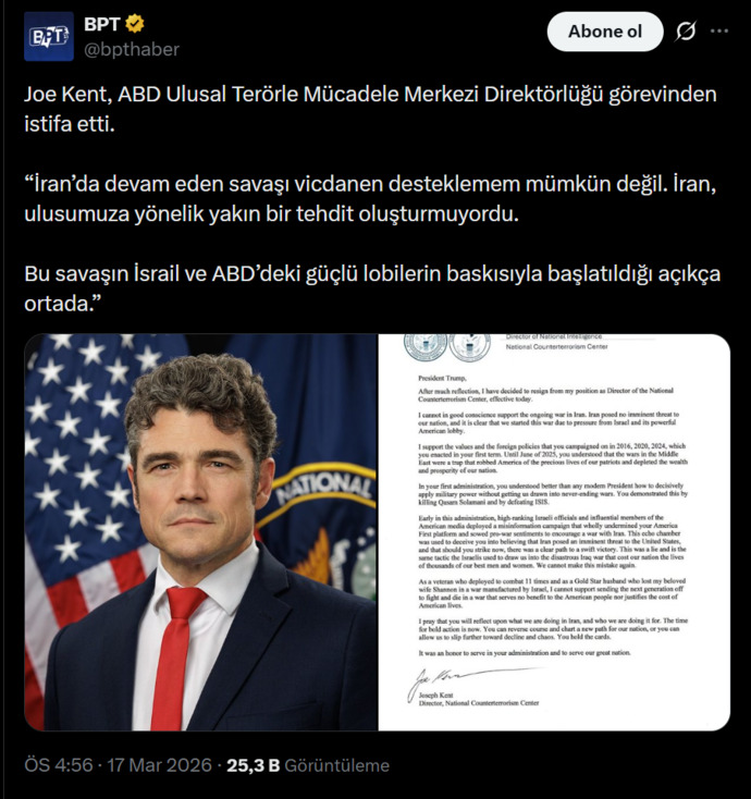 ABDde bir askerin Iran savaşı yüzünden istifası sizce onurlu bir tepki mi?