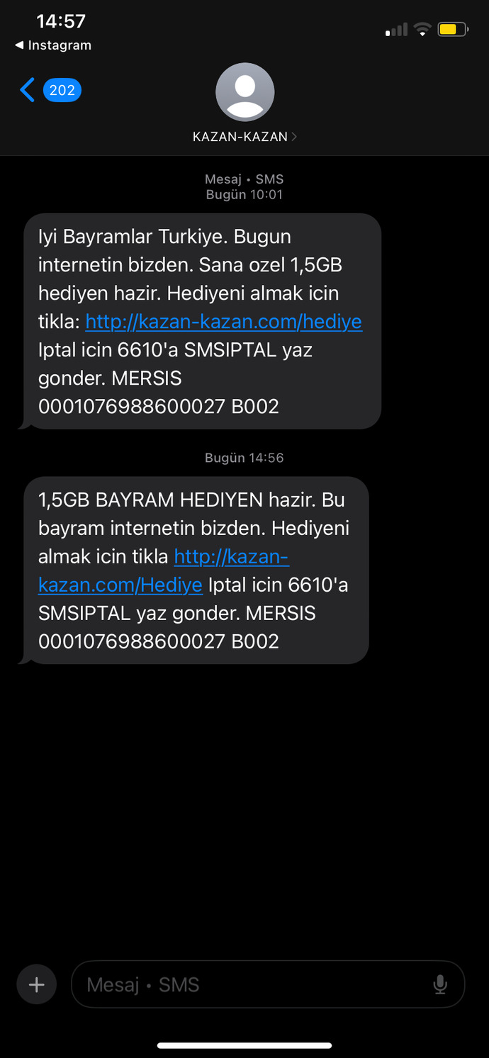 Size de böyle bir mesaj geldi mi?