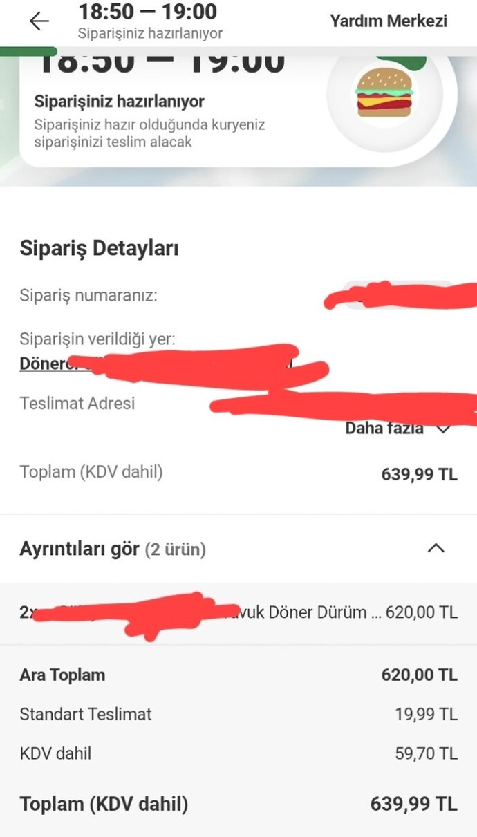 2 tane tavuk dönere 650 TL ödedim?