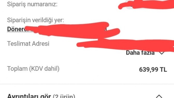 2 tane tavuk dönere 650 TL ödedim?
