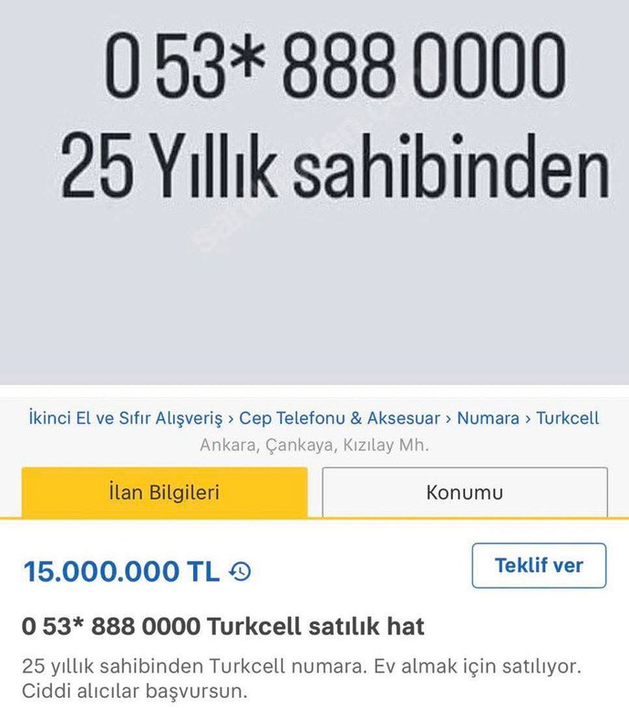 Sadece çok iyi bir telefon numarası için 15 milyon TL verir miydiniz, sizce eder mi?
