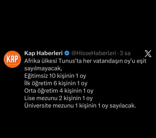 Sizin oyunuzla baskasinin oyu bir mi, herkesin oyu esit mi olmali?