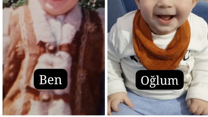 Benim küçüklüğüm ve oğlum. sizce oğlum bana benziyor mu?