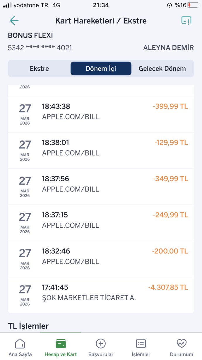 Apple kredi kartımdan bilgim dışı çekim yapmıs çocuklar üye olmuş olabilir, ilk olarak nereyi aramalıyım ne yapmalıyım?