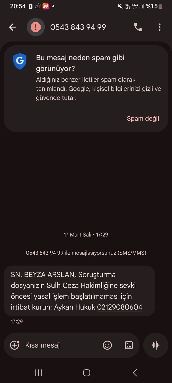 BBana böyle bir mesaj geldi de?