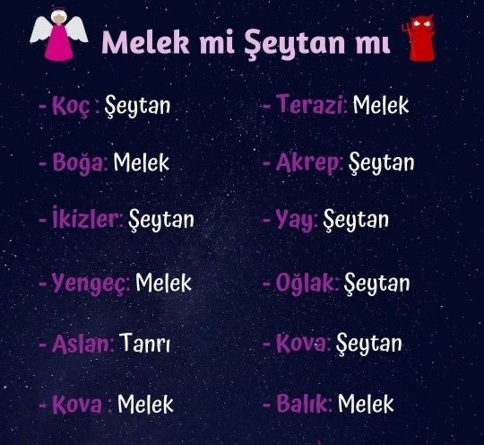 Burcuna göre melek misin , şeytan mısın?