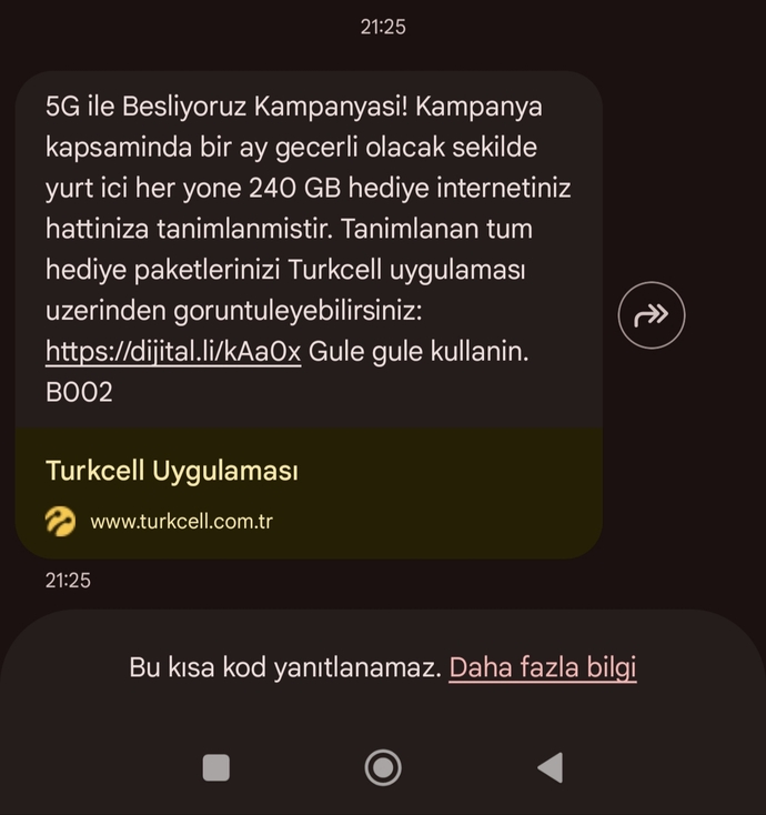5 G hediyenizi almayı unutmayın arkadaşlar 240 GB Hediye Geldi. 30 Günlük Siz De Yaptınız Mı?