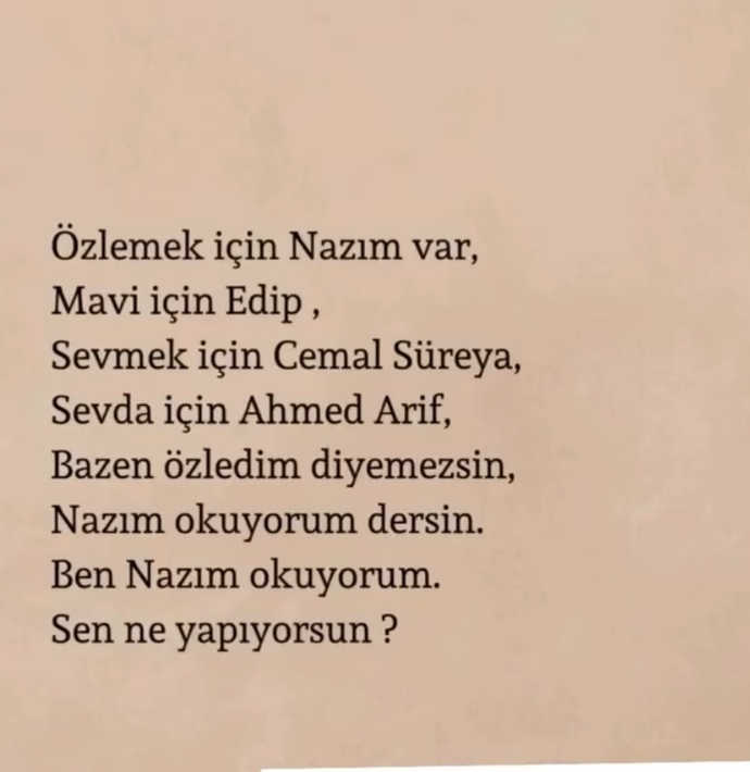 Nazım okuyor, sait faik’e sarılıyor, Gabriele Münter’i seviyor, kırlangıçlarla dans ediyorum.😻 Ya seeen? Sen napıyoorsun?