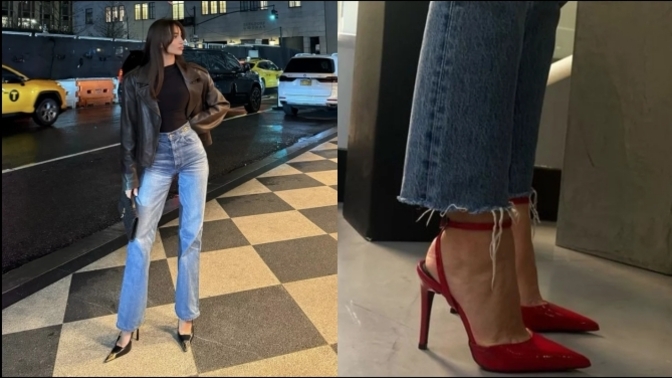 Jean ile topuklu ayakkabı kombini sizce de çok orijinal ve feminen durmuyor mu?