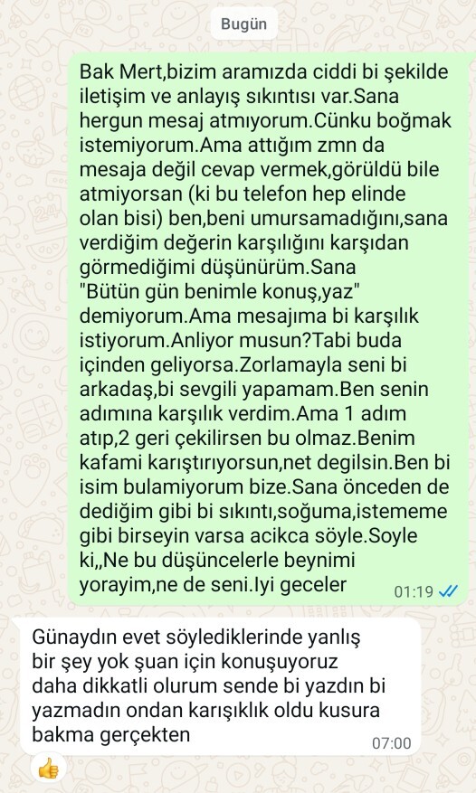 Goruldu atip cevap vermeyen, git gelli cocugun bu konusmasindan ne anlam cikarmaliyim?