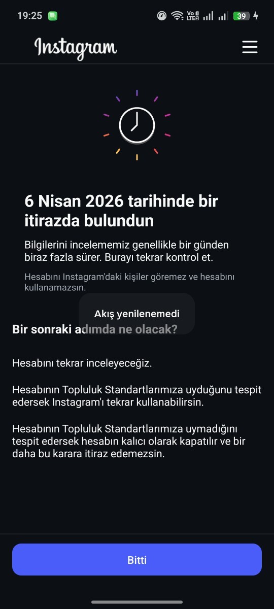 Instagram hesabım 23 saattir açılmıyor, bu uyarı çıkınca hesap açılacak mı?