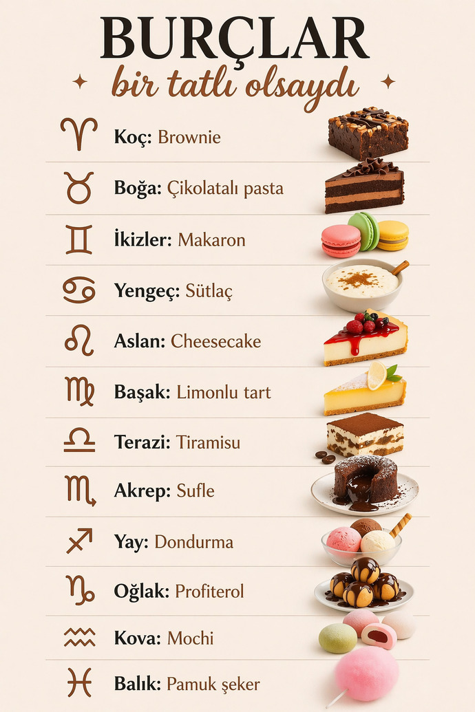 Burcuna göre bir tatlı olsaydın hangisi olurdun?