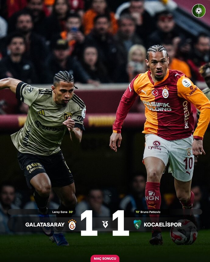 Galatasaray - Kocaelispor ile 1-1 berabere kalarak şampiyonluk yarışında ciddi avantaj kaybetti! Maçı nasıl buldunuz?