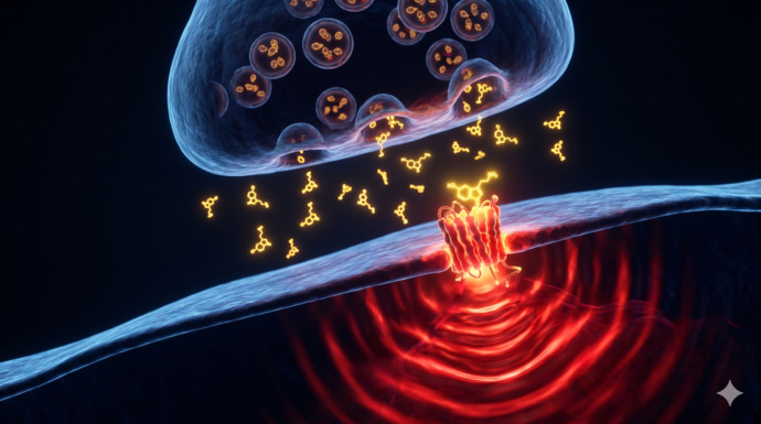 İki nöron arasındaki sinaptik aralık, serotonin molekülleri, 5-HT2A reseptörünün aktive olması.