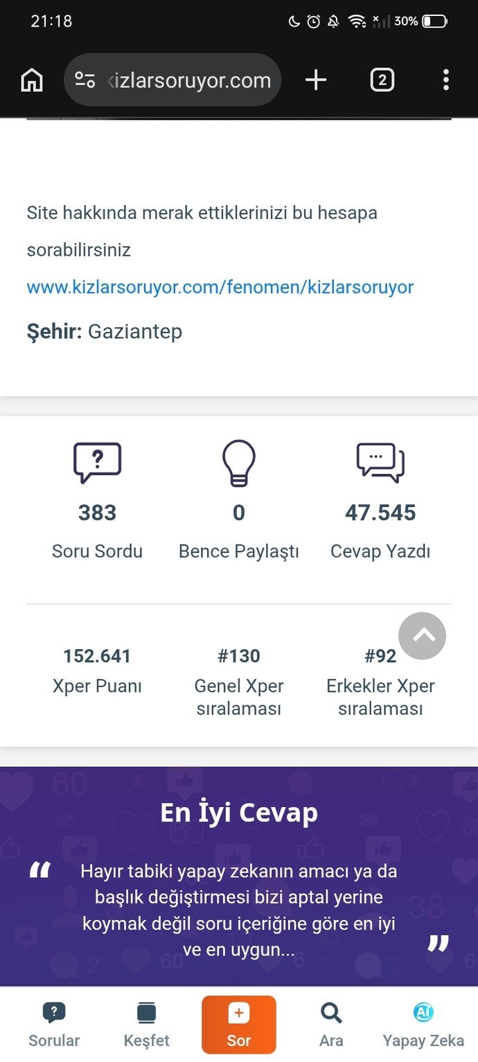47.500 cevap yazmış bulunmaktayım alırım bı hayırlı olsun?
