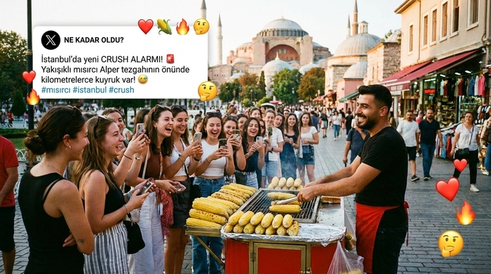 Turistlerin gözdesi Yakışıklı Mısırcıyı görmek isteyen kadınlar kuyruk oluşturdu! 🌽🙋🏻♂️ Bu aşk mı yoksa hype mı? 🤔