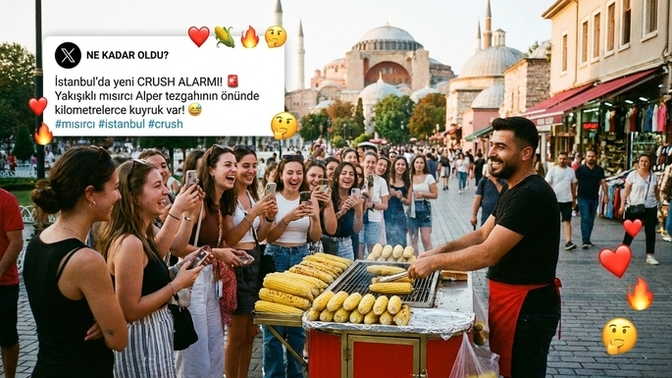 Turistlerin gözdesi Yakışıklı Mısırcı'yı görmek isteyen kadınlar kuyruk oluşturdu! 🌽🙋🏻‍♂️ Bu aşk mı yoksa hype mı? 🤔