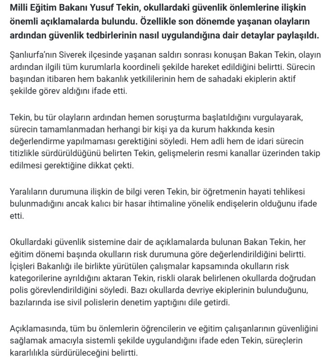 Kahramanmaraş’ta Okul Saldırında 9 kişinin hayatını kaybetmesi sonrası MEB bakanının açıklamasını duydunuz mu?