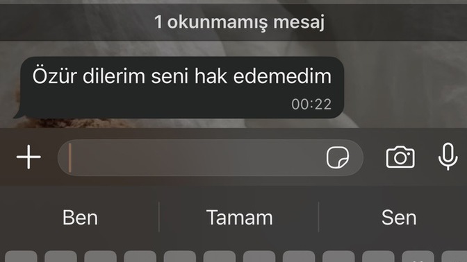 Özür dilerim seni hak edemedim, diye mesaj gelse?