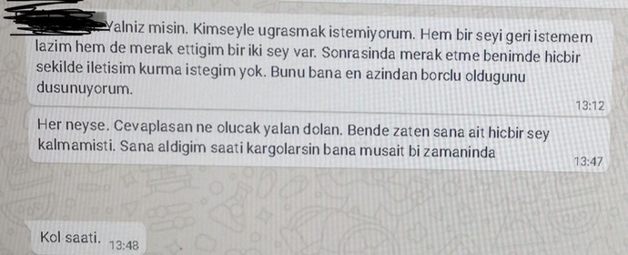 Erkek arkadaşımın eski sevgilisine saati geri yollarken pakete ne yazsam, nasıl ince laf soksam?