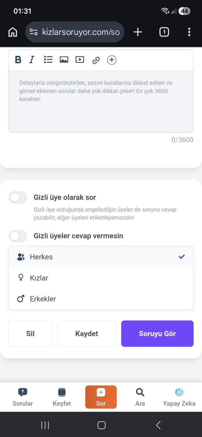 Bu uygulamada sorumu sadece kızların görmesini nasıl sağlayabilirim?
