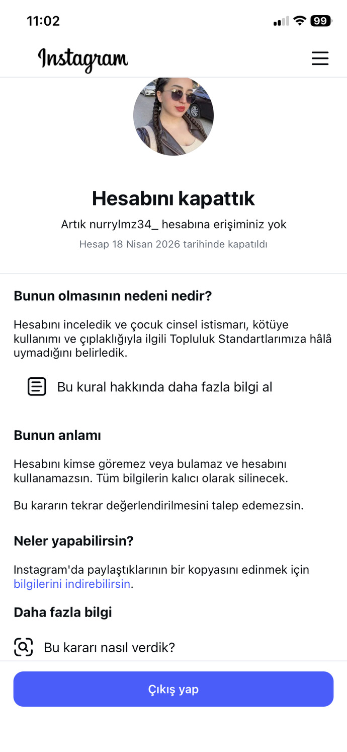 Instagram hesabım ağır suç gerekçesiyle sebepsiz banlandı, hesap ve cihaz engelini nasıl kaldırabilirim?