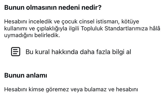 Instagram hesabım ağır suç gerekçesiyle sebepsiz banlandı, hesap ve cihaz engelini nasıl kaldırabilirim?