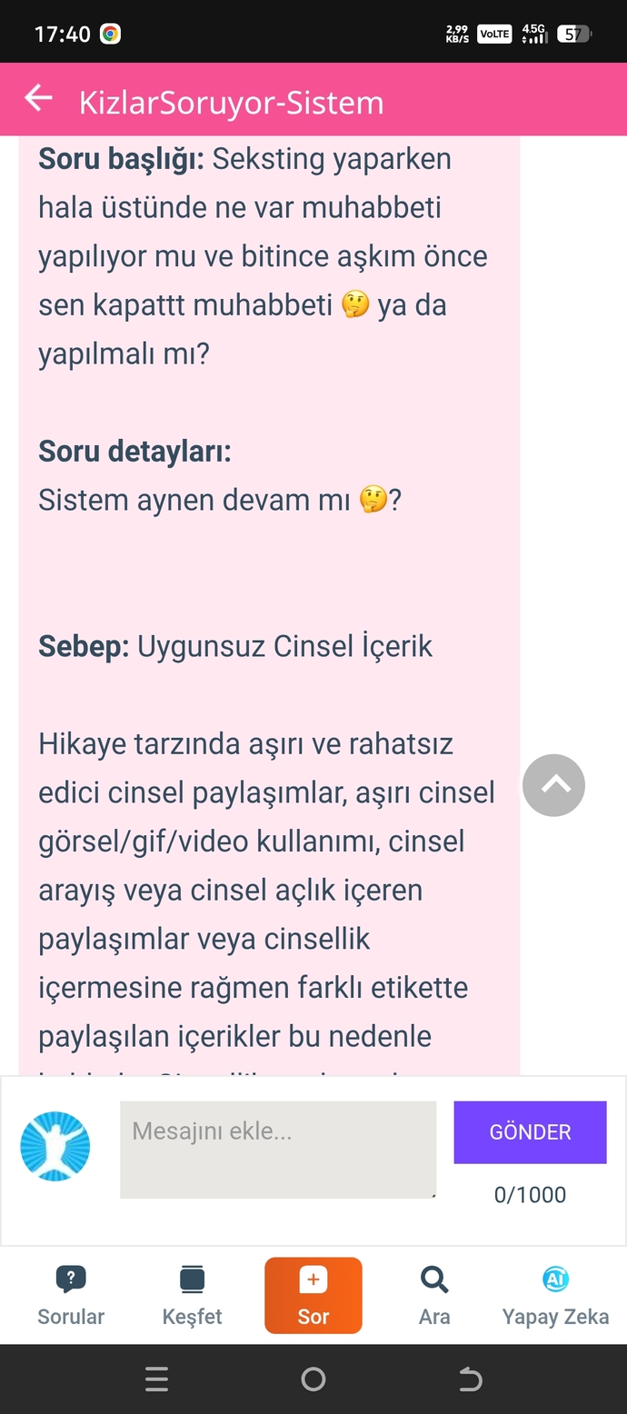 Bu sorunun neresi hikaye tarzı bir soru ya da neresi aşırı rahatsız edici cindel içerik söyler misiniz sayın yetkililer?
