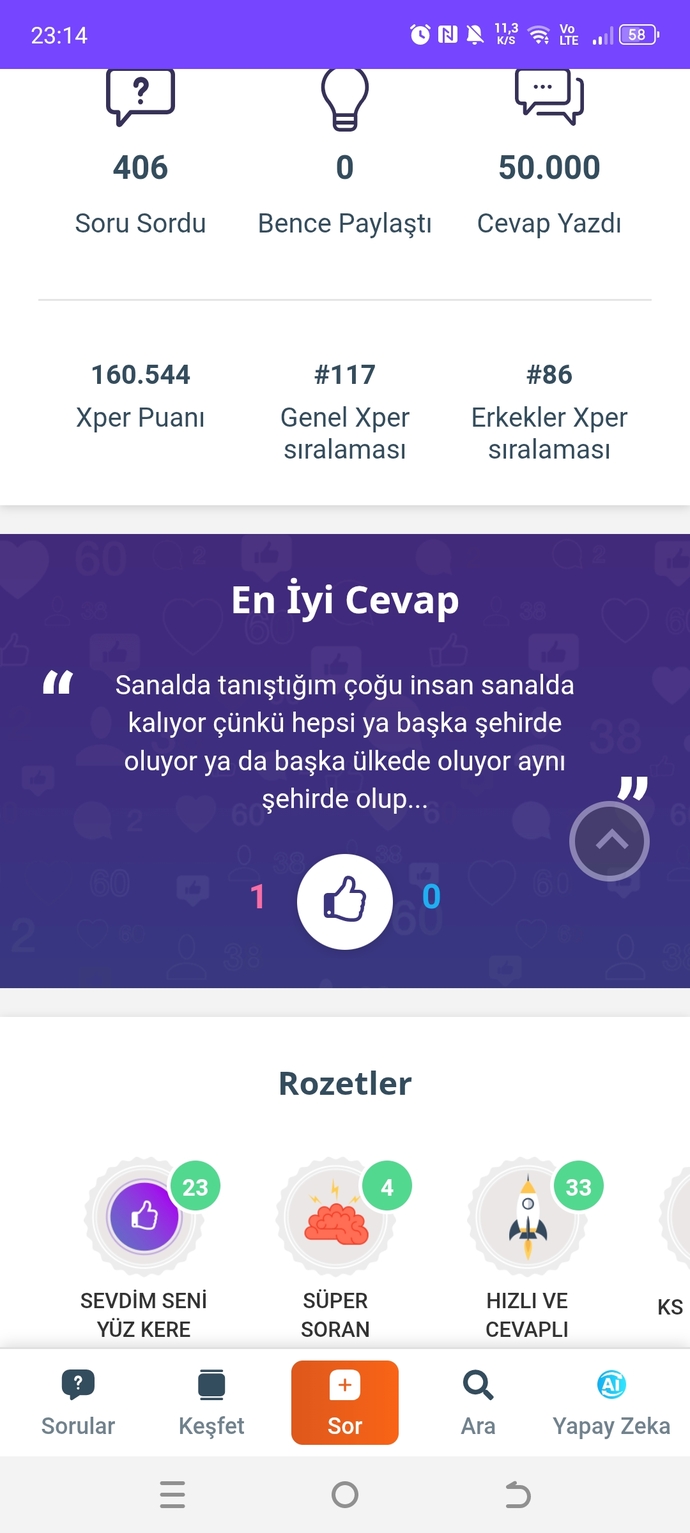 33 haftada 50.000 cevapa ulâştım siz kaç hâftada 50.000 cevap oldunuz?
