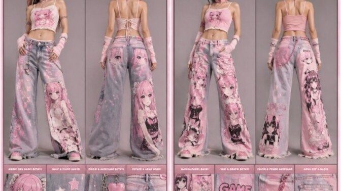 Kendime 'Anime girl' görünümlü kot pantolon tasarladım, nasıl gözüküyor?