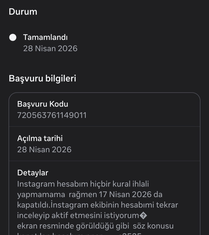 Instagram Destek talebi ekranında çıkan bu uyarı ne anlama geliyor bilen var mı?