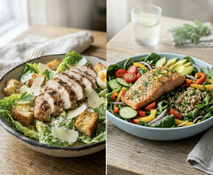 Tavuklu sezar salata mı somon balıklı salata mı?