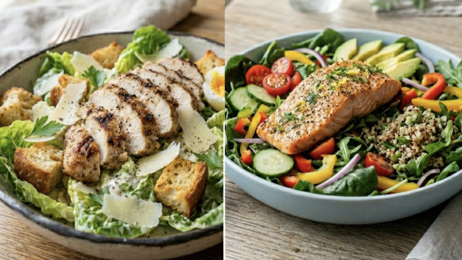 Tavuklu sezar salata mı somon balıklı salata mı?