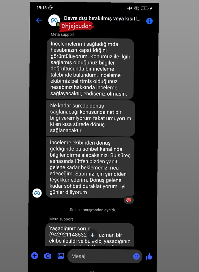 Meta destek temsilcisiyle görüştüğüm kapanan Instagram hesabım ne zaman açılır?