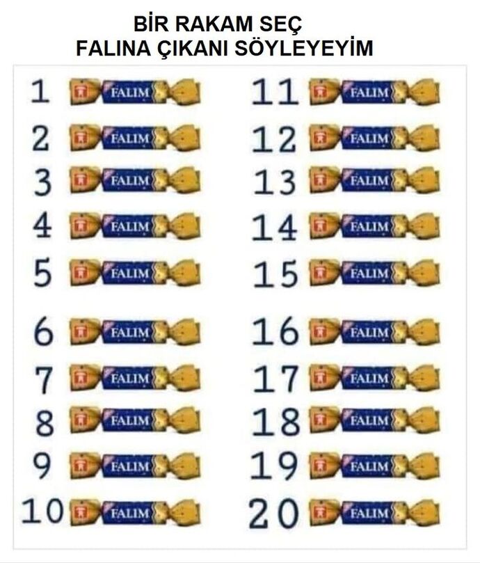 Bir tane sakız seç, falına ne çıkmış söyleyeyim?